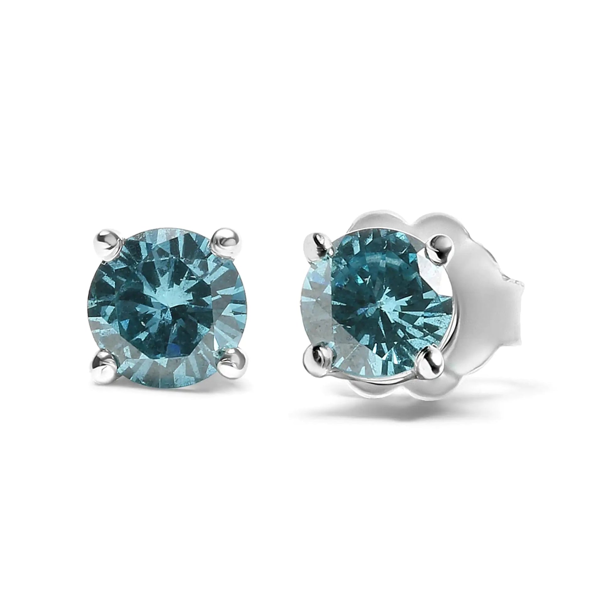 14K Gold 1/2 Cttw Aqua Blue Diamond Screw-Back 4-Prong Classic Stud Earrings (Color Treated, I2-I3) WEM Support (www.WEM.support)
