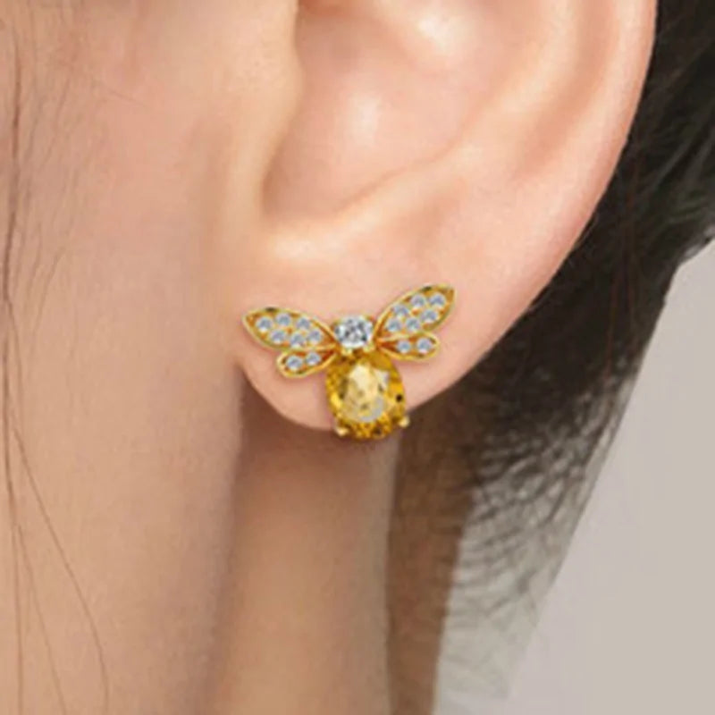 Amber Crystal Earrings with Bee CZ Wings WEM Support (www.WEM.support)