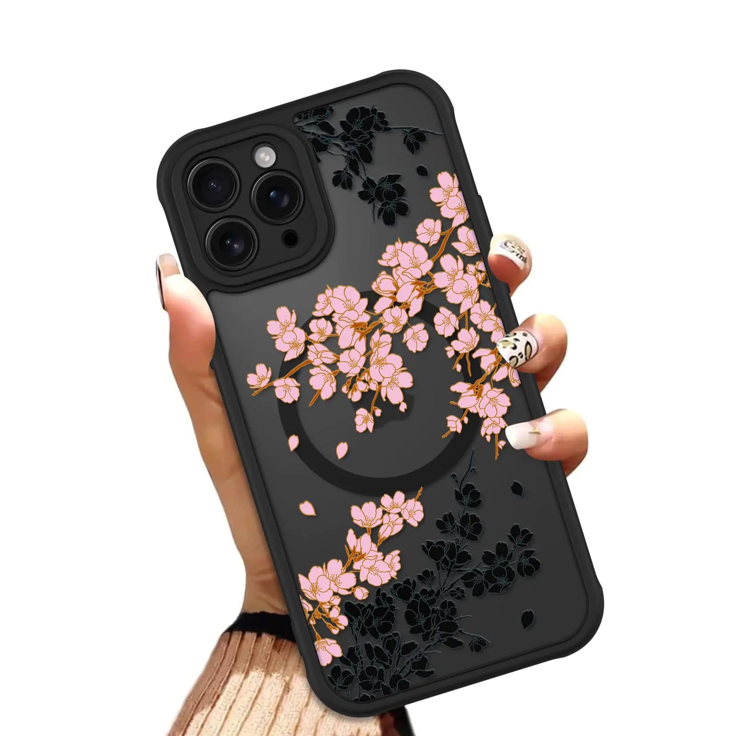OOK Case for iPhone 11 Pro Max 6.5 Inch (Compatible with MagSafe) Floral Flowers Design Translucent Phone Cover Soft TPU + Hard PC Anti-Scratch Shockproof Magnetic Cute Case for Women - Pink