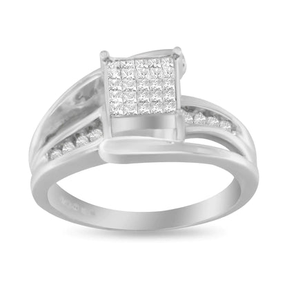 10K White Gold 1/3 Cttw Invisible Set Princess-cut Diamond Cluster Bypass Ring (H-I Color, SI1-SI2 Clarity) WEM Support (www.WEM.support)