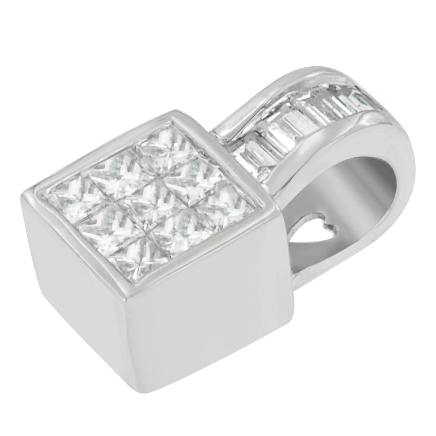 14K White Gold Princess and Baguette Cut Diamond Square Halo Pendant Necklace (1 1/2 cttw, H-I Color, SI1-SI2 Clarity) WEM Support (www.WEM.support)