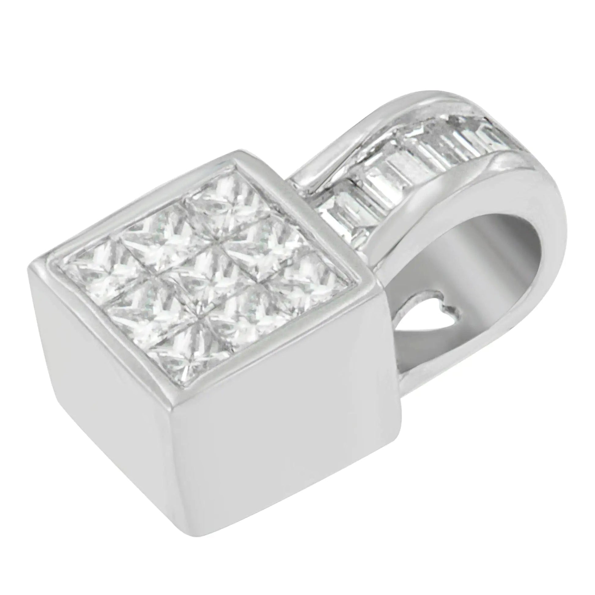 14K White Gold Princess and Baguette Cut Diamond Square Halo Pendant Necklace (1 1/2 cttw, H-I Color, SI1-SI2 Clarity) WEM Support (www.WEM.support)