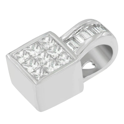 14K White Gold Princess and Baguette Cut Diamond Square Halo Pendant Necklace (1 1/2 cttw, H-I Color, SI1-SI2 Clarity) WEM Support (www.WEM.support)