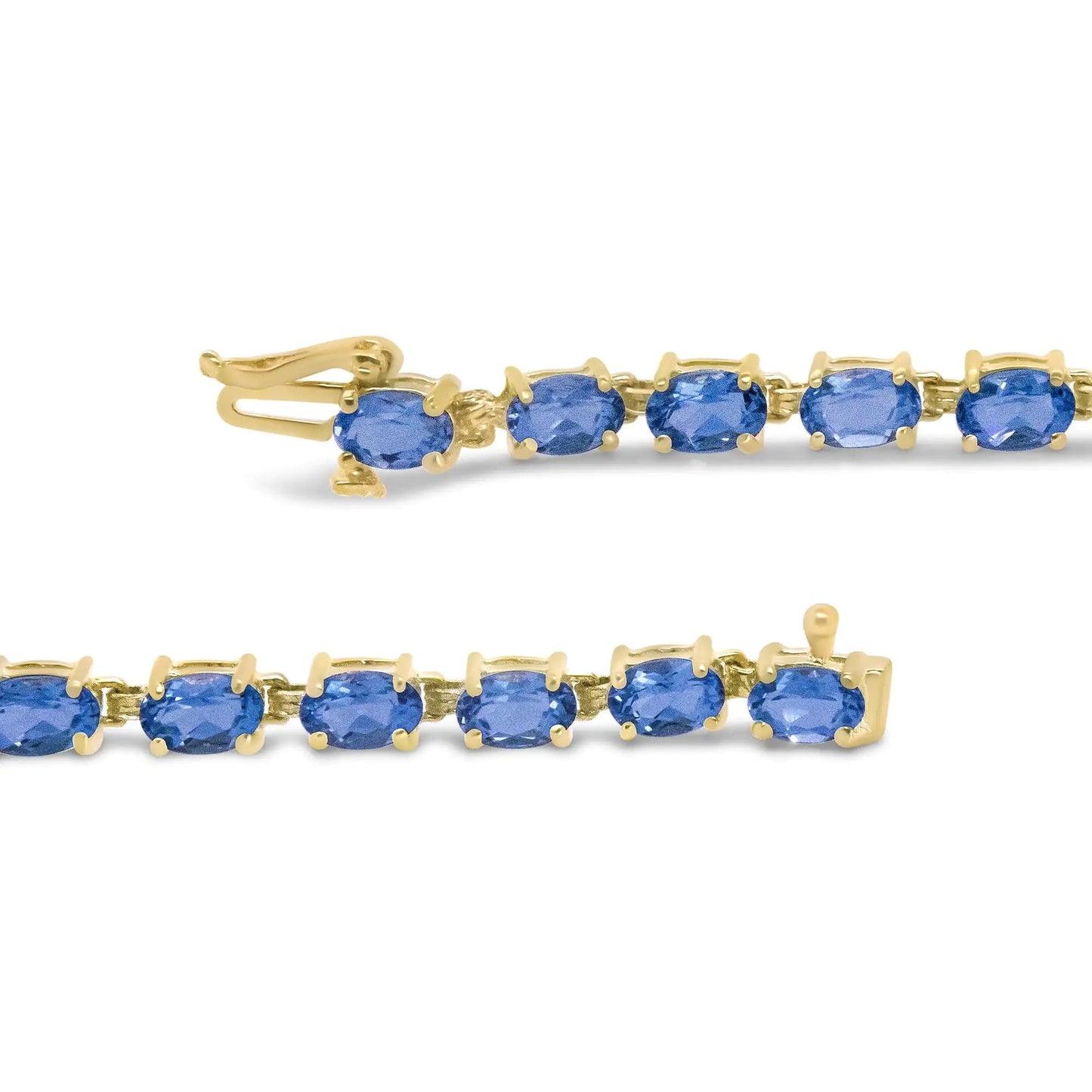 10K Yellow Gold and 4 Prong Set 6X4 MM Blue Topaz Link Tennis Bracelet - Size 7 Inches WEM Support (www.WEM.support)