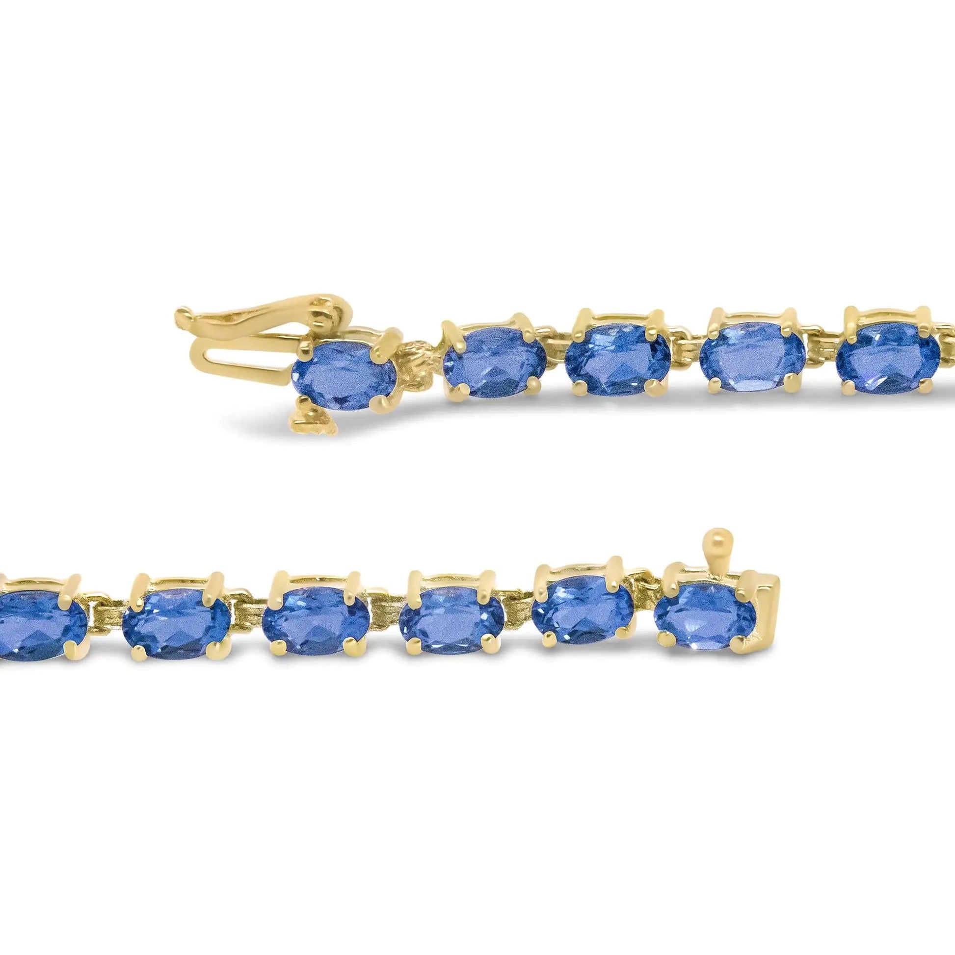 10K Yellow Gold and 4 Prong Set 6X4 MM Blue Topaz Link Tennis Bracelet - Size 7 Inches WEM Support (www.WEM.support)