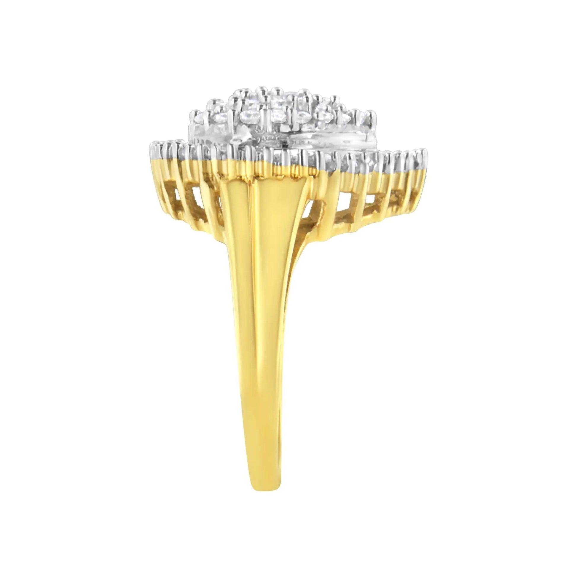 10K Yellow Gold 1.0 Cttw Round and Baguette Cut Diamond Oval Shaped Cluster Ring (I-J Color, I1-I2 Clarity) WEM Support (www.WEM.support)