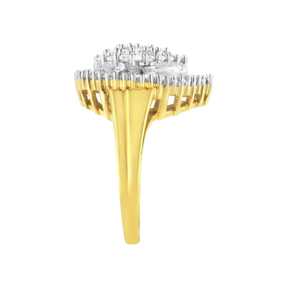 10K Yellow Gold 1.0 Cttw Round and Baguette Cut Diamond Oval Shaped Cluster Ring (I-J Color, I1-I2 Clarity) WEM Support (www.WEM.support)