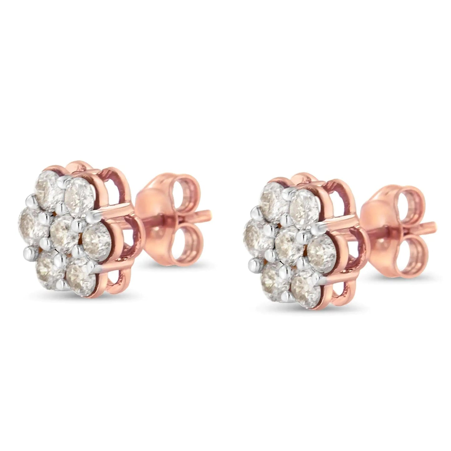 10K Rose Gold Diamond Floral Stud Earrings (1 cttw, J-K Color, I1-I2 Clarity) WEM Support (www.WEM.support)