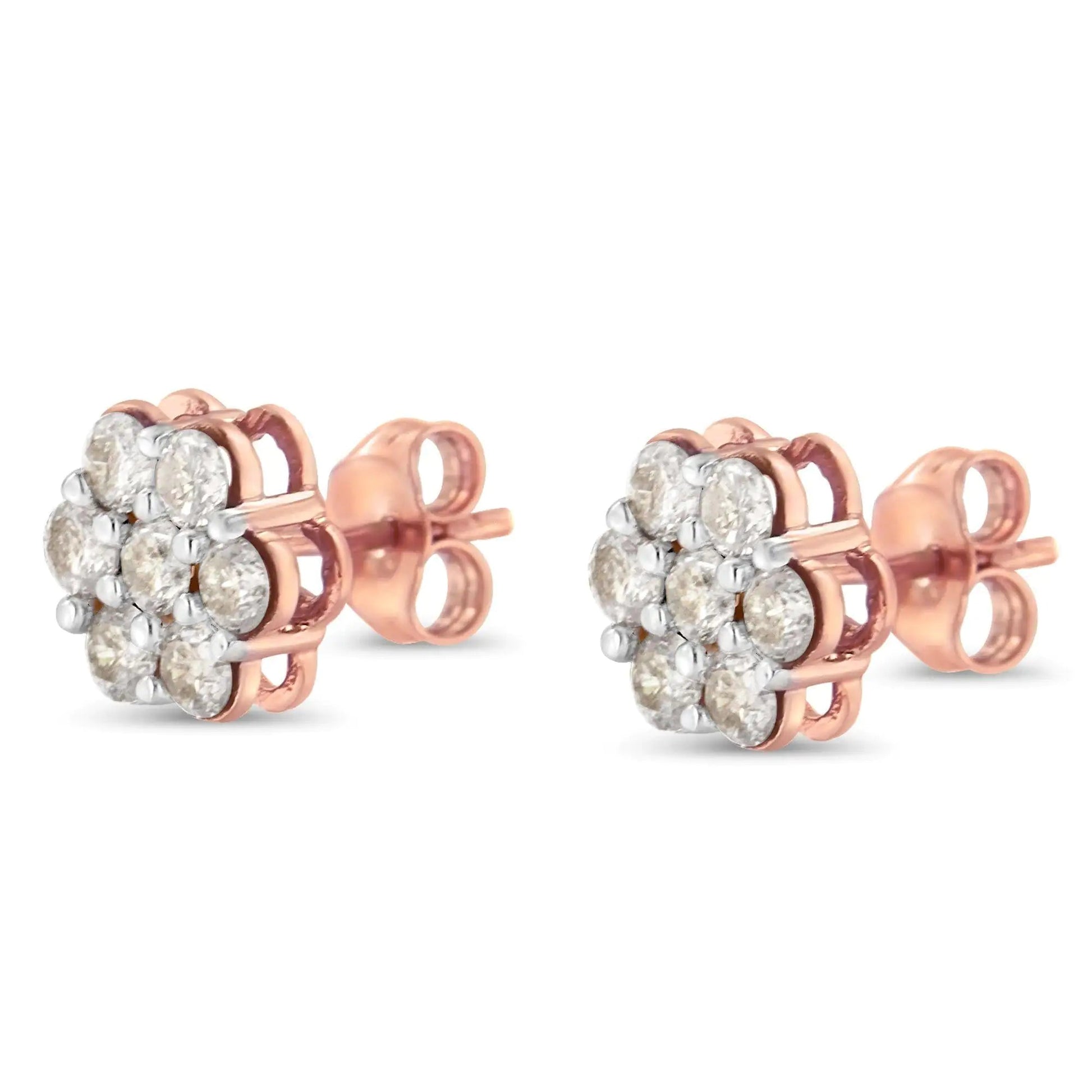 10K Rose Gold Diamond Floral Stud Earrings (1 cttw, J-K Color, I1-I2 Clarity) WEM Support (www.WEM.support)