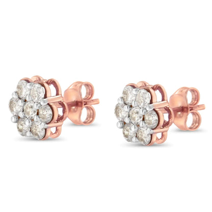 10K Rose Gold Diamond Floral Stud Earrings (1 cttw, J-K Color, I1-I2 Clarity) WEM Support (www.WEM.support)