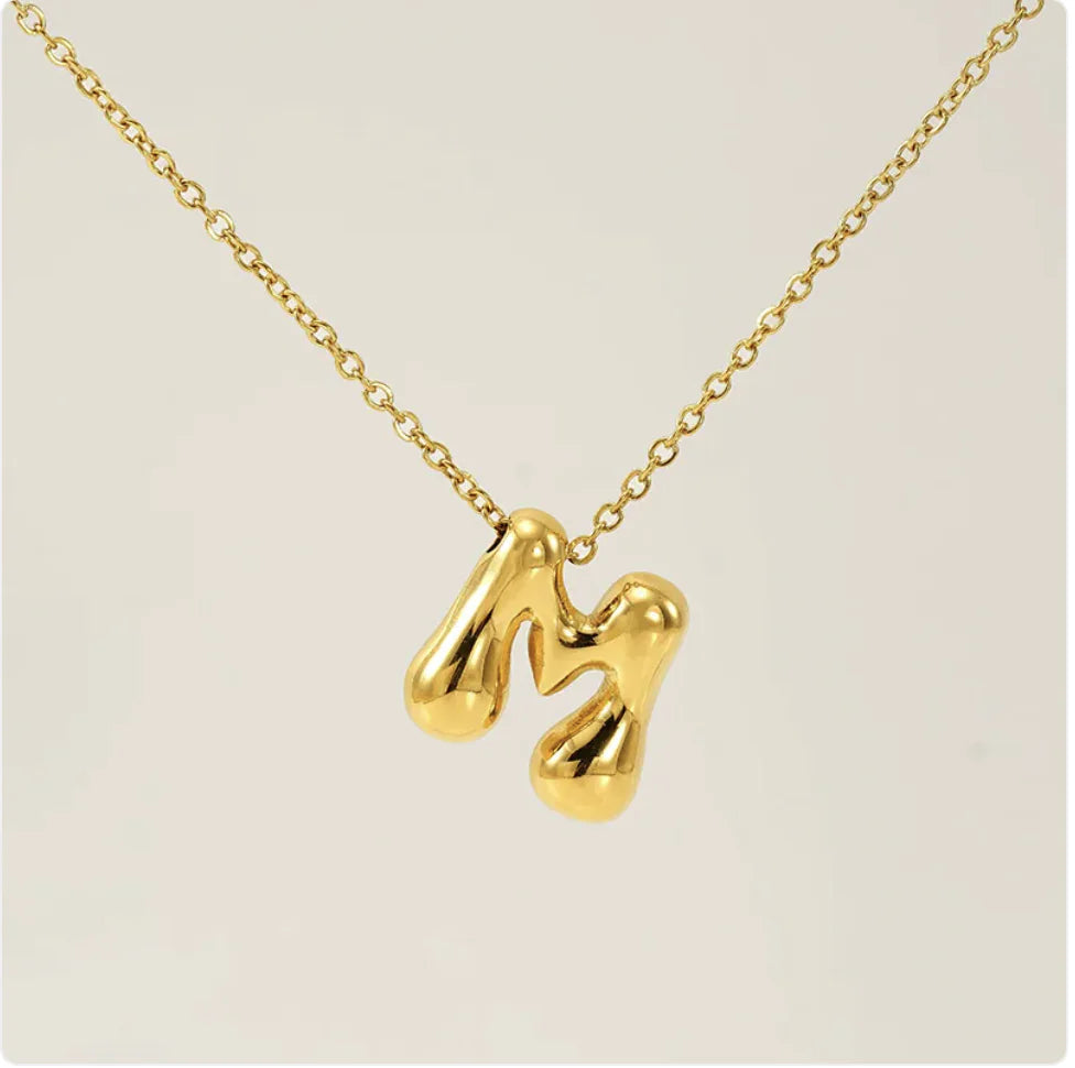 Women's Glossy Bubble Letter Pendant Necklace WEM Support (www.WEM.support)