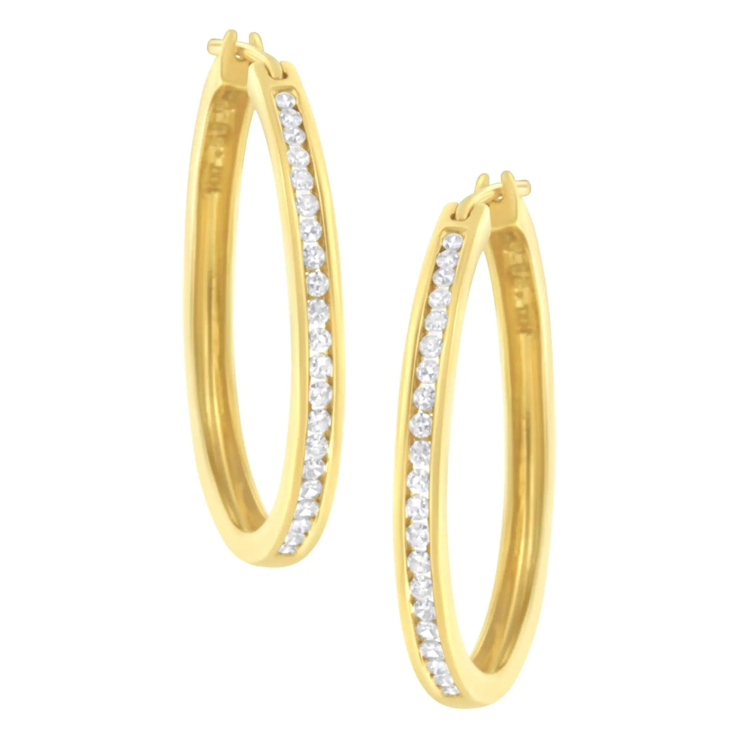 14K Yellow Gold 1/2 cttw Channel Set Diamond Classic Hoop Earrings (I-J Color, SI2-I1 Clarity) WEM Support (www.WEM.support)