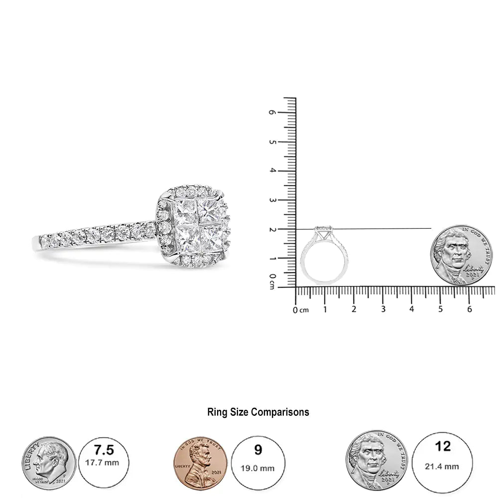14K White Gold 1.00 Cttw Invisible Set Princess Diamond Composite Cushion Shaped Engagement Ring (H-I Color, I1-I2 Clarity) WEM Support (www.WEM.support)