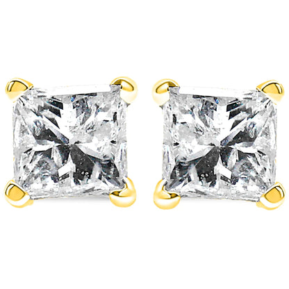 AGS Certified 1/2 Cttw Princess-Cut Square Diamond 4-Prong Solitaire Stud Earrings in 14K Yellow Gold (N-O Color, VS1-VS2 Clarity) WEM Support (www.WEM.support)