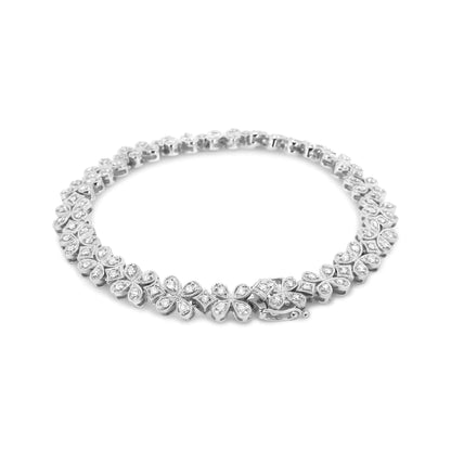 14K White Gold 1 1/2 Cttw Round Diamond Floral Clover-Shaped Link Bracelet (H-I Color, SI1-SI2 Clarity) - Size 7" WEM Support (www.WEM.support)