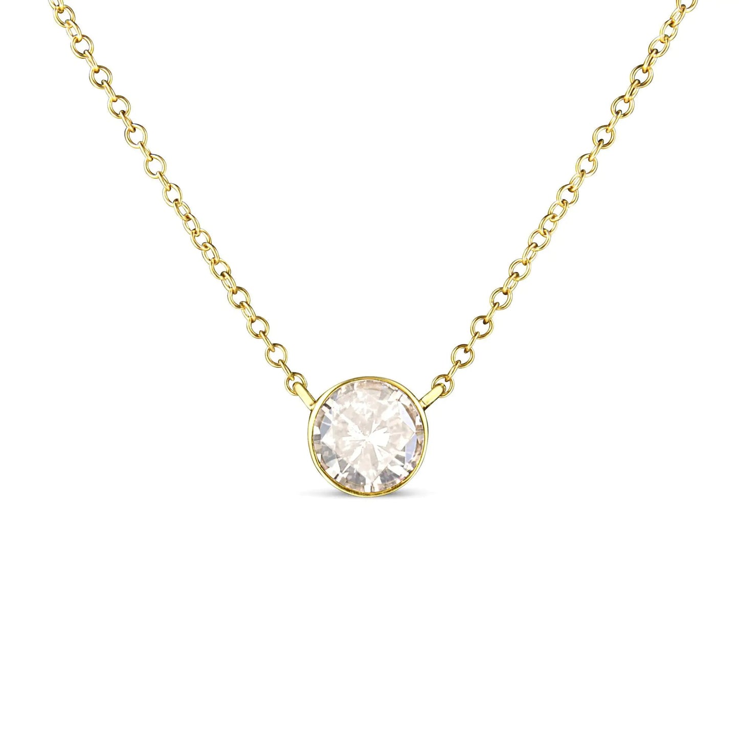 10K Yellow Gold 1.0 Cttw Round Brilliant-Cut Diamond Modern Bezel-Set Solitaire Adjustable 16"-18" Pendant Necklace (K-L Color, SI2-I1 Clarity) WEM Support (www.WEM.support)