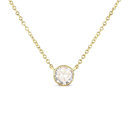 10K Yellow Gold 1.0 Cttw Round Brilliant-Cut Diamond Modern Bezel-Set Solitaire Adjustable 16"-18" Pendant Necklace (K-L Color, SI2-I1 Clarity) WEM Support (www.WEM.support)
