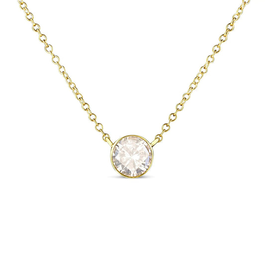 10K Yellow Gold 1.0 Cttw Round Brilliant-Cut Diamond Modern Bezel-Set Solitaire Adjustable 16"-18" Pendant Necklace (K-L Color, SI2-I1 Clarity) WEM Support (www.WEM.support)