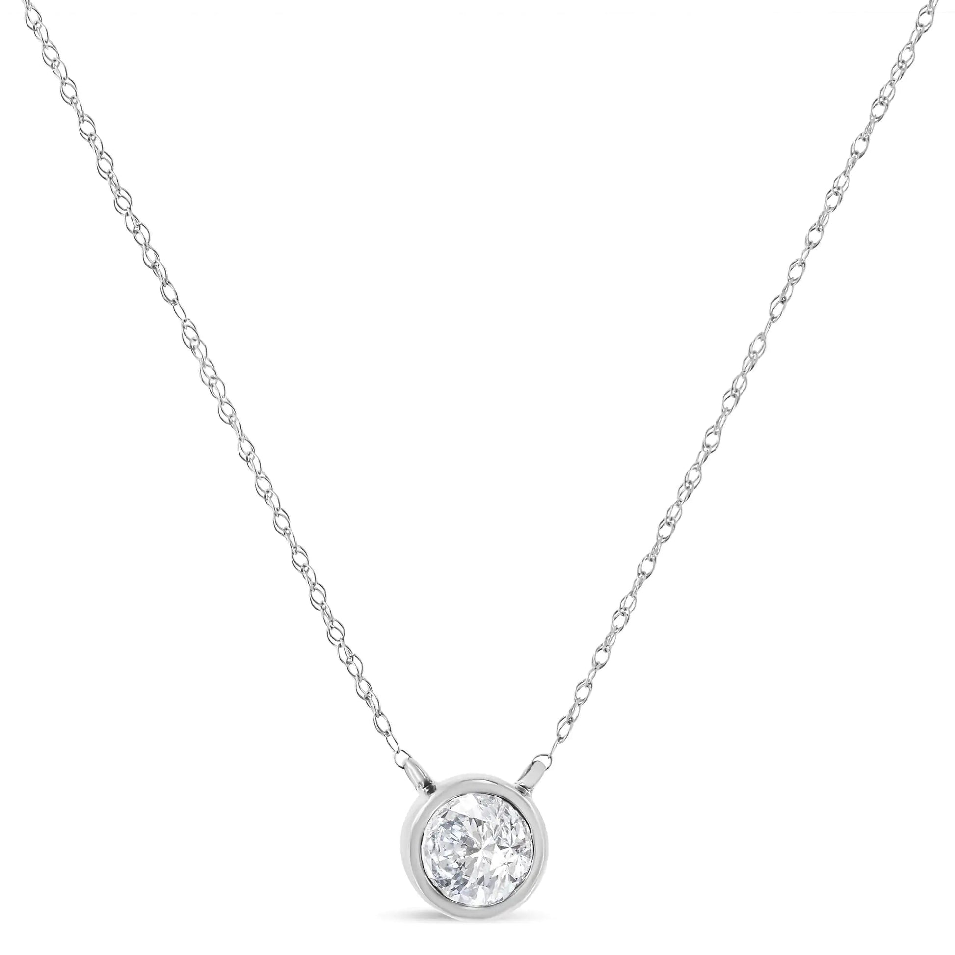 10K White Gold 1/5 Carat Round Brilliant-Cut Diamond Modern Bezel-Set Solitaire 16"-18" Pendant Necklace (H-I Color, SI2-I1 Clarity) WEM Support (www.WEM.support)