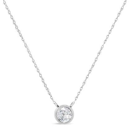 10K White Gold 1/5 Carat Round Brilliant-Cut Diamond Modern Bezel-Set Solitaire 16"-18" Pendant Necklace (H-I Color, SI2-I1 Clarity) WEM Support (www.WEM.support)