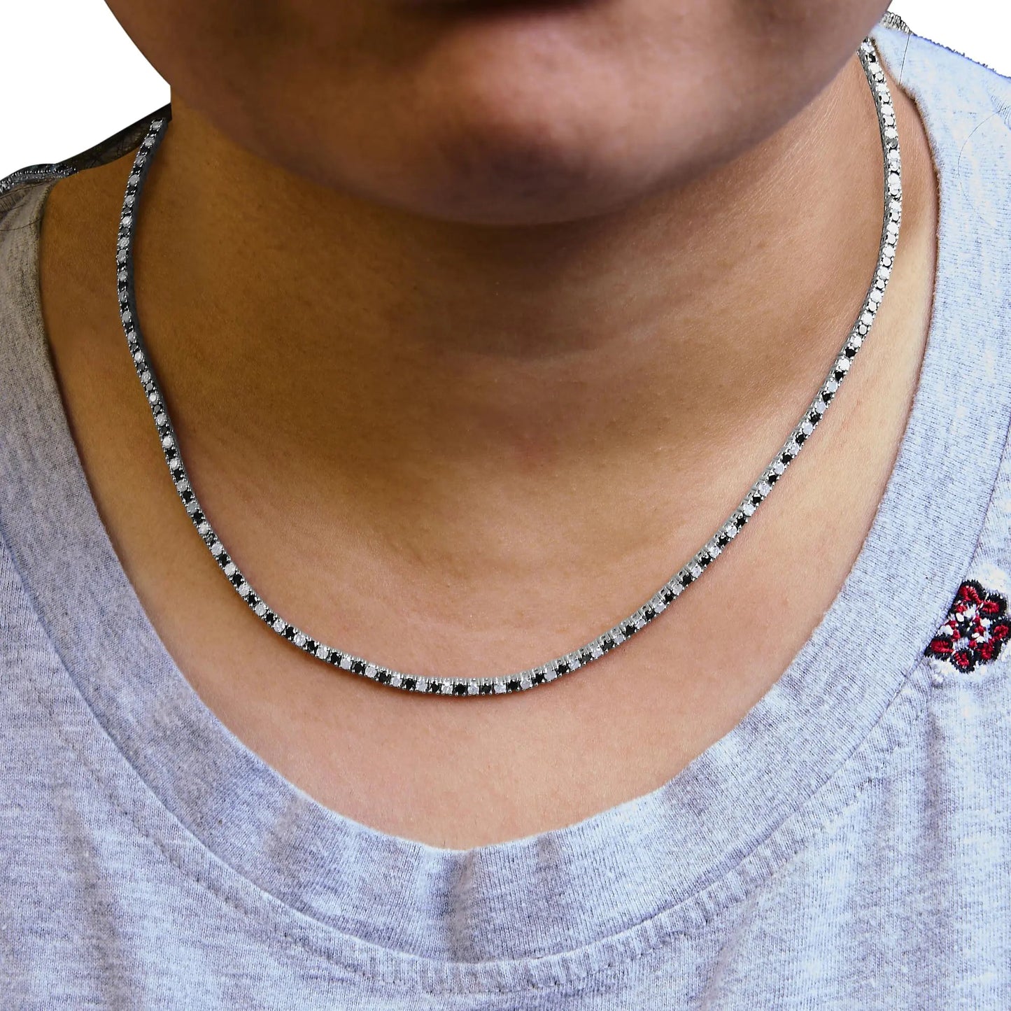 .925 Sterling Silver 7.0 Carat Alternating White and Black Diamond Tennis Necklace (Black/I-J Color, I2-I3 Clarity) - 16- 18" Inches WEM Support (www.WEM.support)