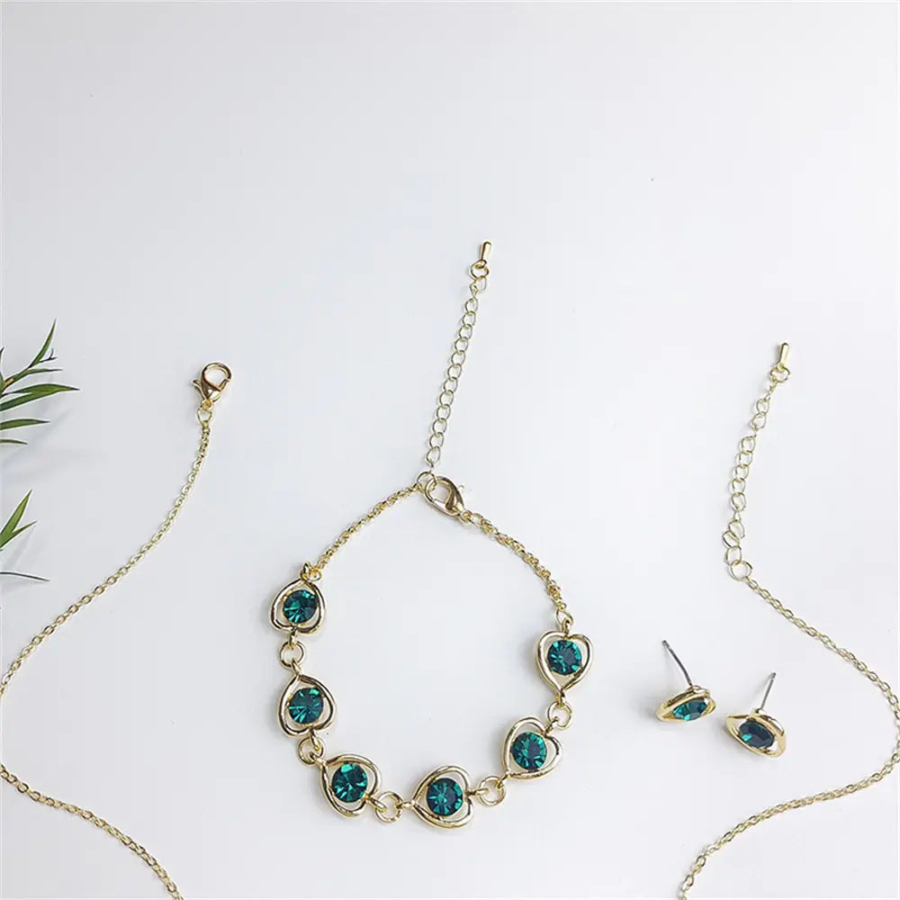 Luxury Cutout Heart Colored Zircon Stud Earring Bracelet Necklace WEM Support (www.WEM.support)