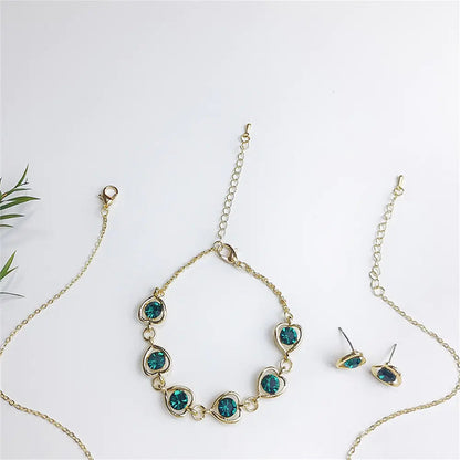 Luxury Cutout Heart Colored Zircon Stud Earring Bracelet Necklace WEM Support (www.WEM.support)