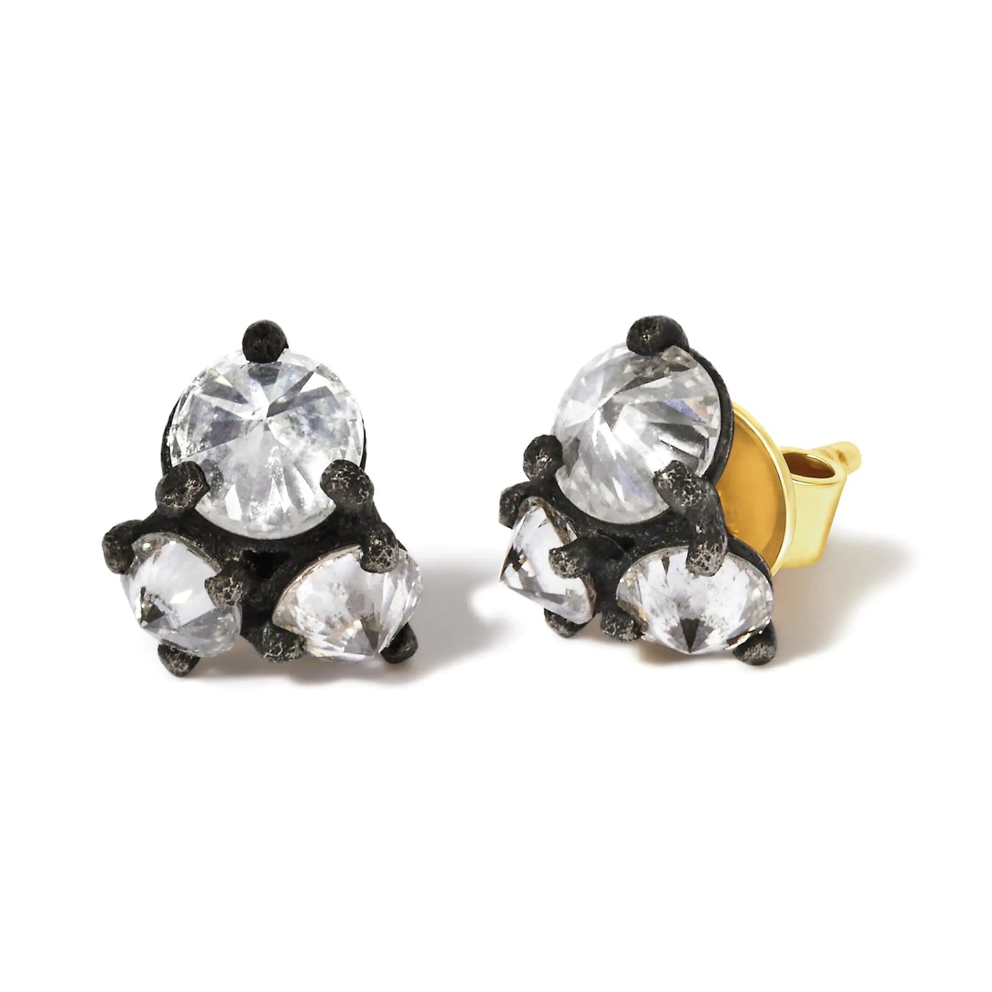 14K Yellow Gold and Black Oxidized Reverse Set 1 1/4 Cttw Diamond Trio Stud Earrings (I-J Color, I1-I2 Clarity) WEM Support (www.WEM.support)