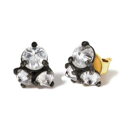 14K Yellow Gold and Black Oxidized Reverse Set 1 1/4 Cttw Diamond Trio Stud Earrings (I-J Color, I1-I2 Clarity) WEM Support (www.WEM.support)