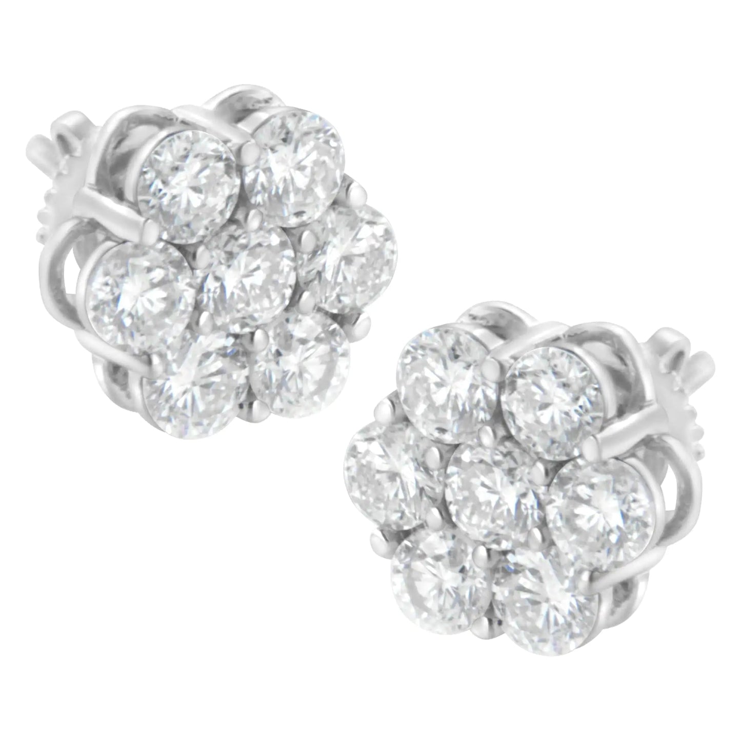 14K White Gold 2 cttw Round Brilliant-cut Diamond Composite Floral Cluster Stud Earring (F-G Color, VS1-VS2 Clarity) WEM Support (www.WEM.support)