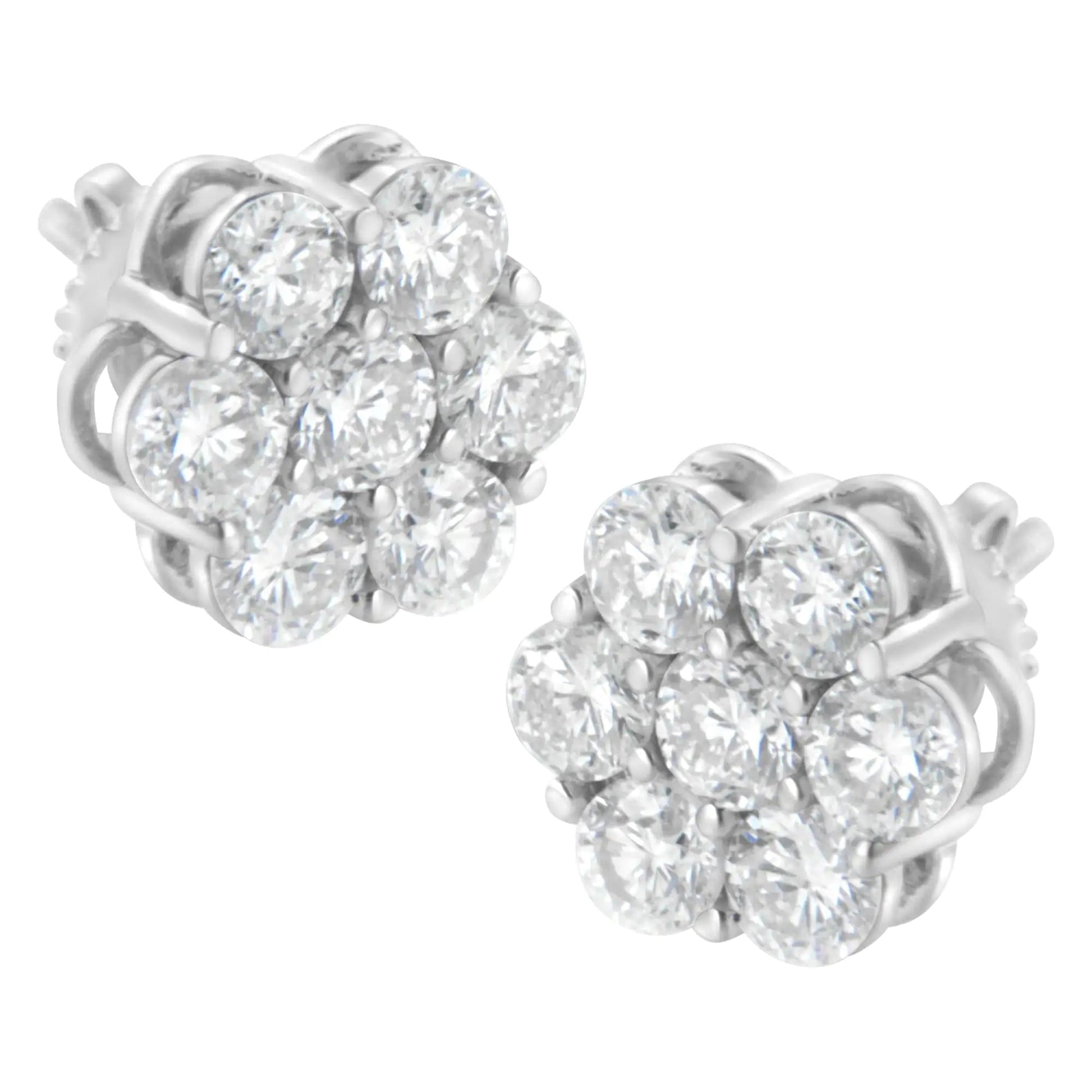 14K White Gold 2 cttw Round Brilliant-cut Diamond Composite Floral Cluster Stud Earring (F-G Color, VS1-VS2 Clarity) WEM Support (www.WEM.support)