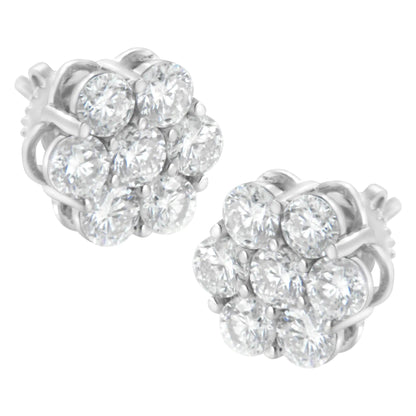 14K White Gold 2 cttw Round Brilliant-cut Diamond Composite Floral Cluster Stud Earring (F-G Color, VS1-VS2 Clarity) WEM Support (www.WEM.support)