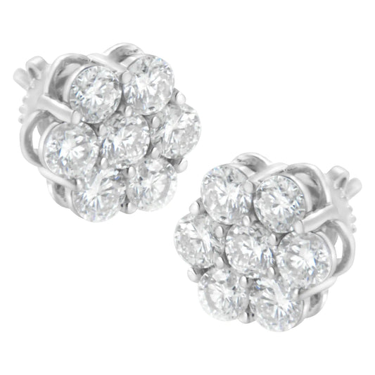 14K White Gold 2 cttw Round Brilliant-cut Diamond Composite Floral Cluster Stud Earring (F-G Color, VS1-VS2 Clarity) WEM Support (www.WEM.support)