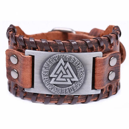 Viking Valknut Amulet Leather Bracelet WEM Support (www.WEM.support)