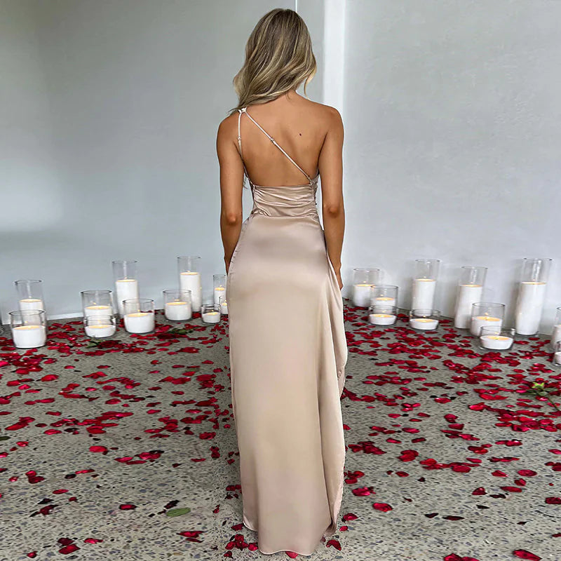 One-Shoulder Backless Slit Dress HejK.com