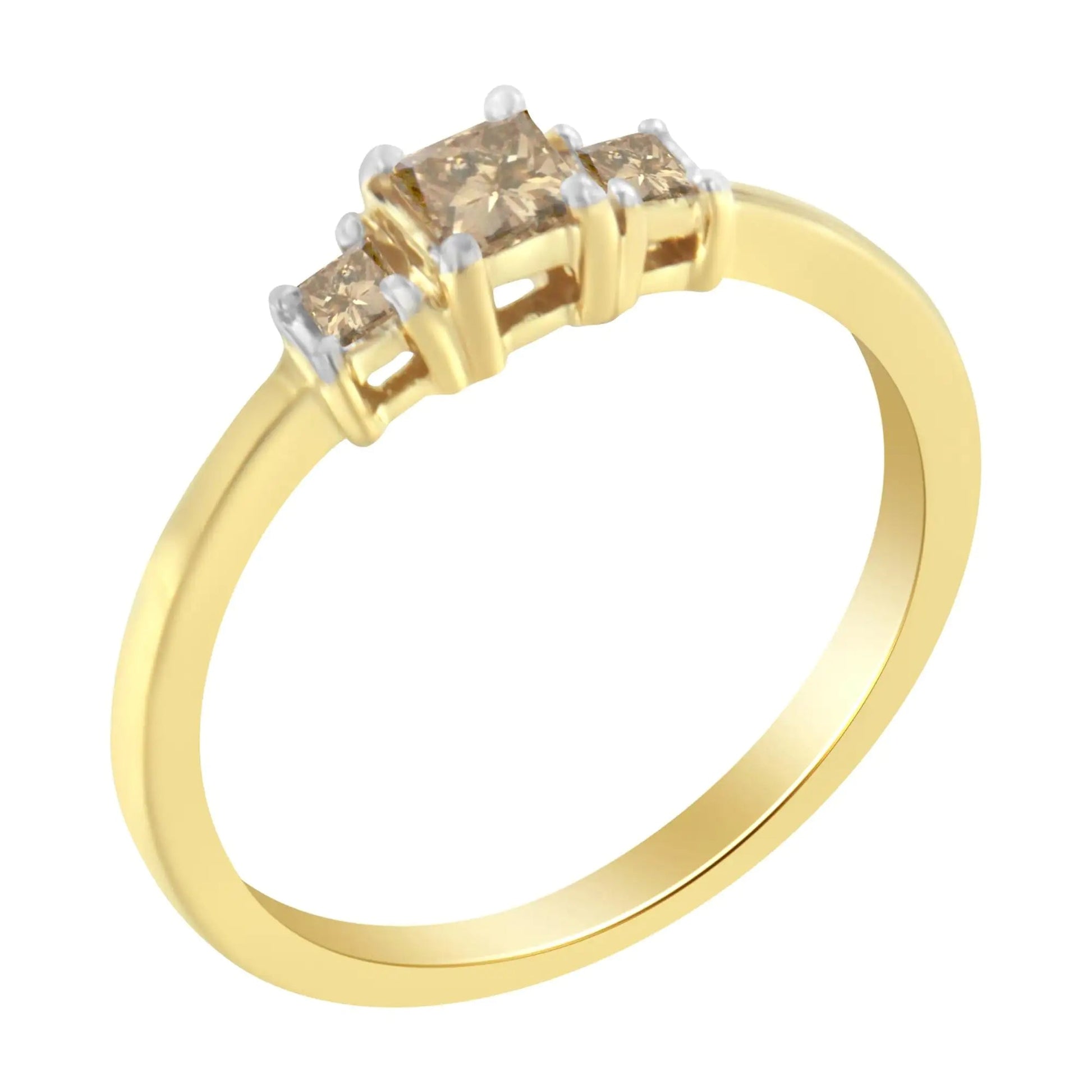 Bague Bande à 3 Pierres en Or Jaune 10K avec Diamants Princesse 1/4 carat (couleur L-M, clarté I1-I2) WEM Support (www.WEM.support)