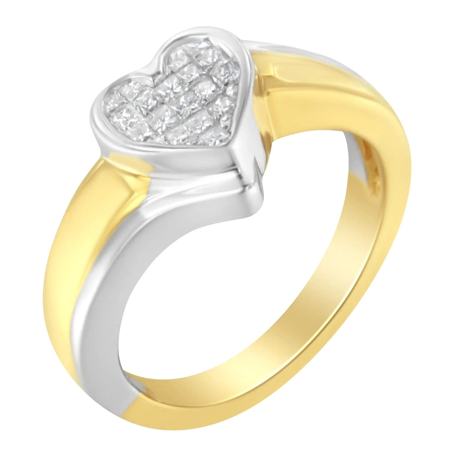 14K Two-Toned Gold Princess-Cut Diamond Heart Promise Ring (1/4 Cttw, H-I Color, I1-I2 Clarity) WEM Support (www.WEM.support)
