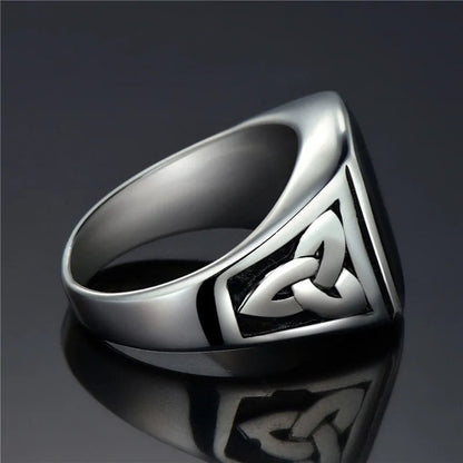 Punk Titanium Steel Valknut Signet Ring WEM Support (www.WEM.support)