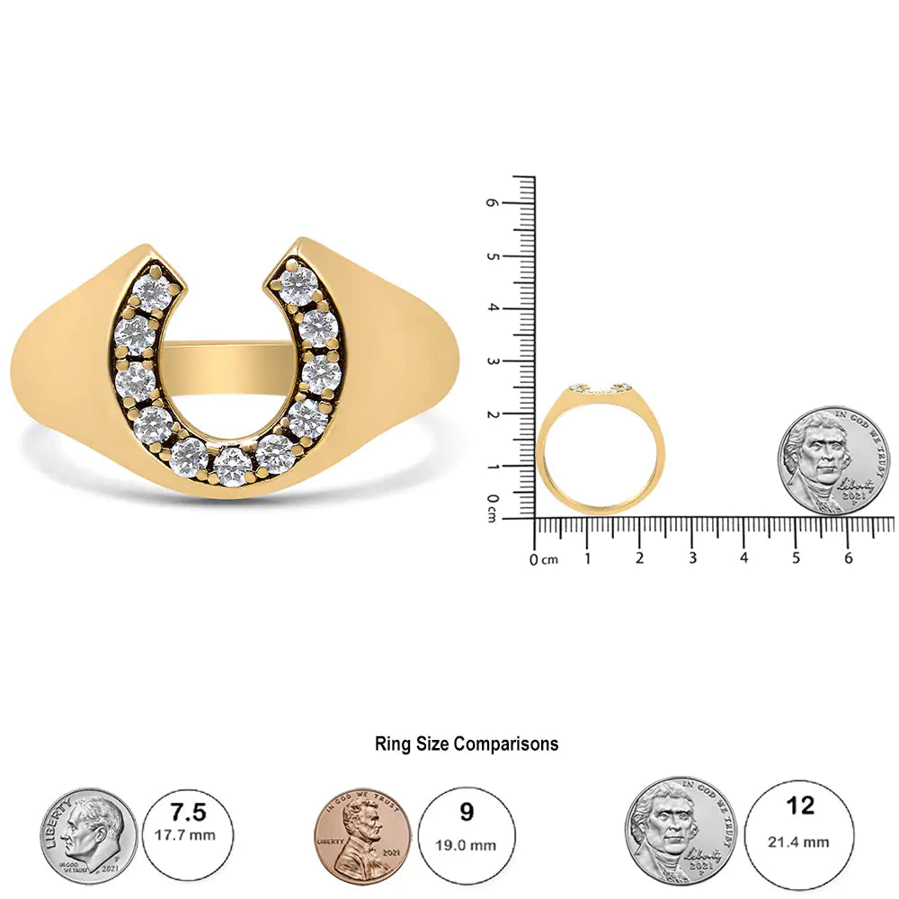 10K Yellow Gold 1/3 Cttw Round-Cut Diamond Men's Horseshoe Ring (H-I Color, VS1-VS2 Clarity) WEM Support (www.WEM.support)