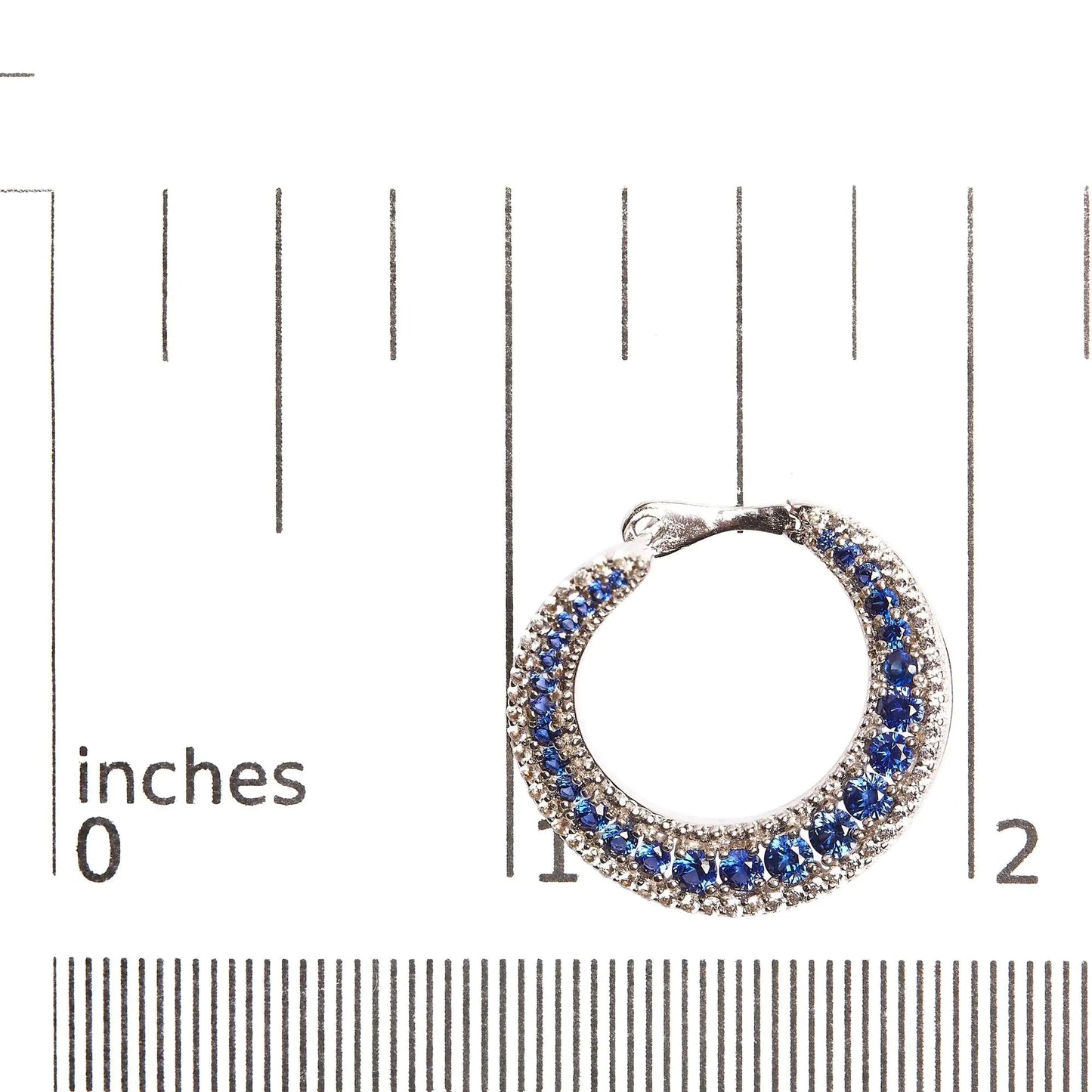 .925 Sterling Silver 2 3/4 Cttw Created Blue Sapphire Crescent Moon Disc Style Hoop Earrings - AAA Quality WEM Support (www.WEM.support)