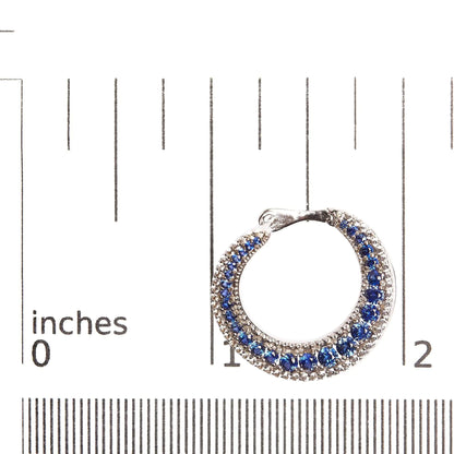 .925 Sterling Silver 2 3/4 Cttw Created Blue Sapphire Crescent Moon Disc Style Hoop Earrings - AAA Quality WEM Support (www.WEM.support)
