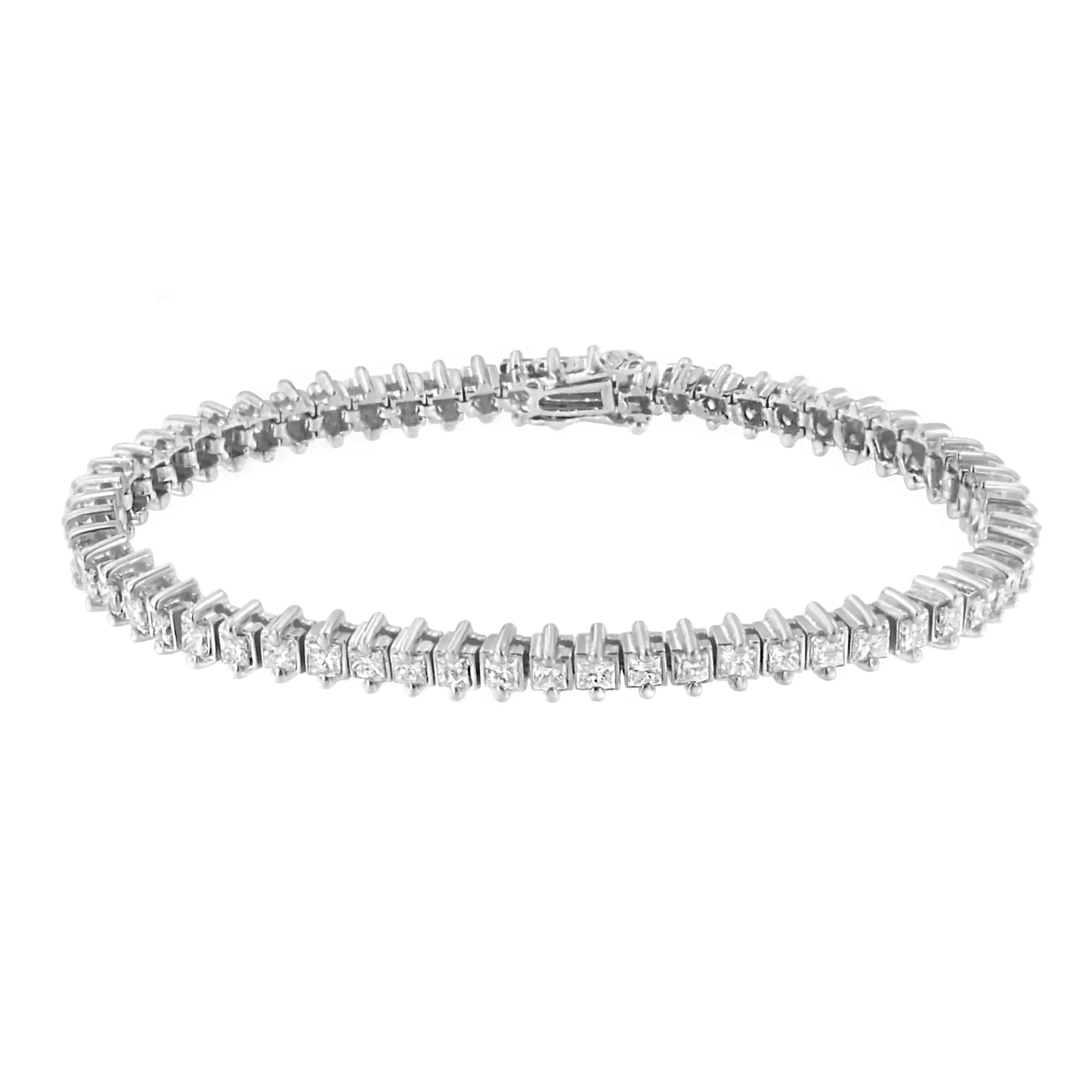 14K White Gold 5.0 Cttw Clarity Enhanced 2 Prong Set Princess-Cut Diamond Tennis Bracelet (H-I Color, I1-I2 Clarity) WEM Support (www.WEM.support)