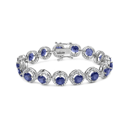 .925 Sterling Silver 21.0 Cttw Created Blue Sapphire and White Topaz Halo Link Bracelet - 7.25 inch WEM Support (www.WEM.support)