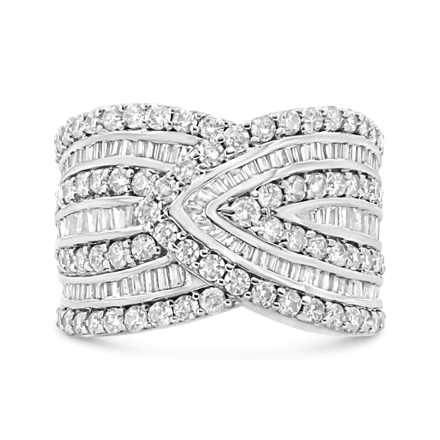 .925 Sterling Silver 2 3/8 Cttw Diamond Multi Row Overlay Band Ring ( J-K Color, I3 Clarity) WEM Support (www.WEM.support)