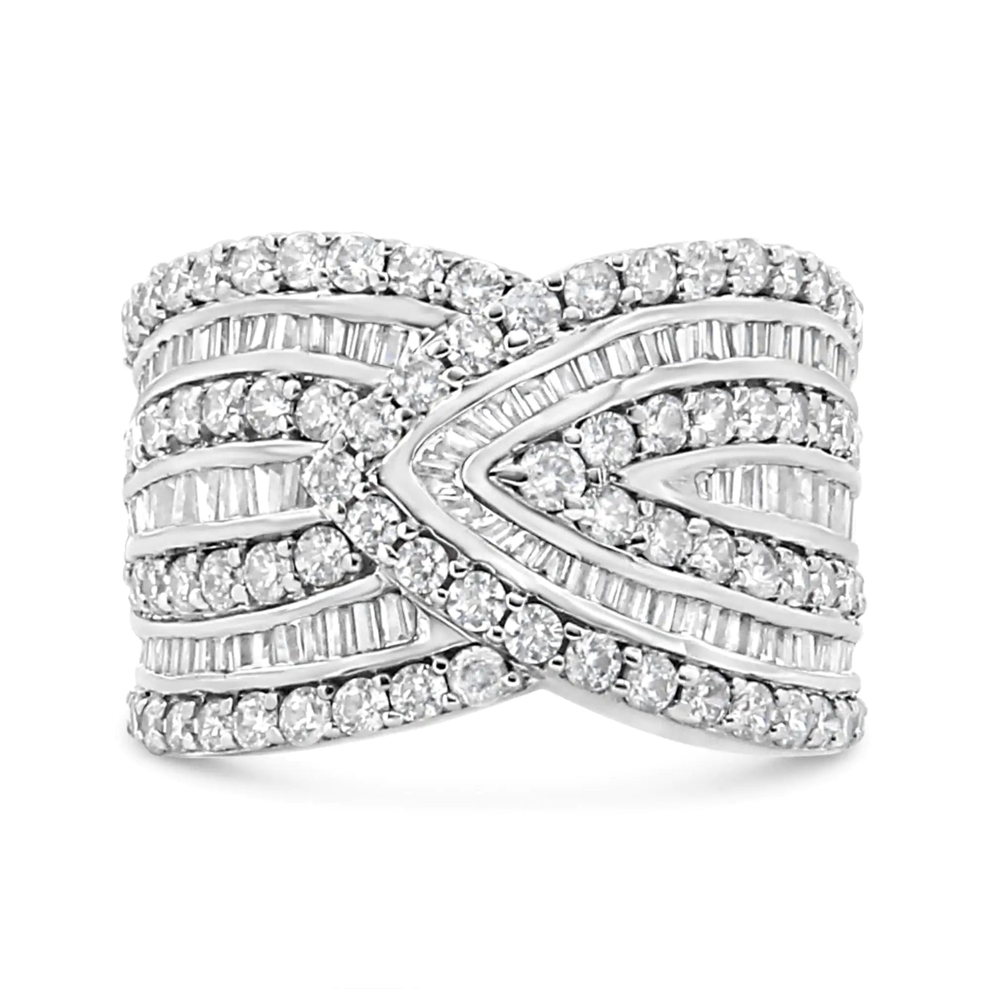 .925 Sterling Silver 2 3/8 Cttw Diamond Multi Row Overlay Band Ring ( J-K Color, I3 Clarity) WEM Support (www.WEM.support)
