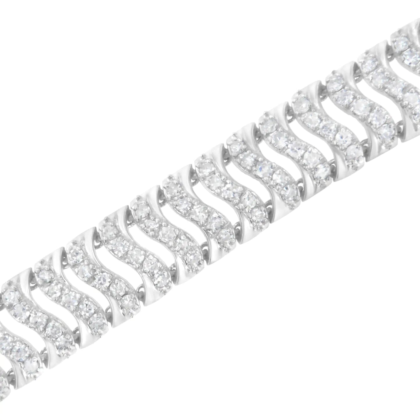 .925 Sterling Silver 3.0 Cttw Diamond Chevron "S" Wave Link Bracelet (I-J Color, I1-I2 Clarity) - 7.25 WEM Support (www.WEM.support)
