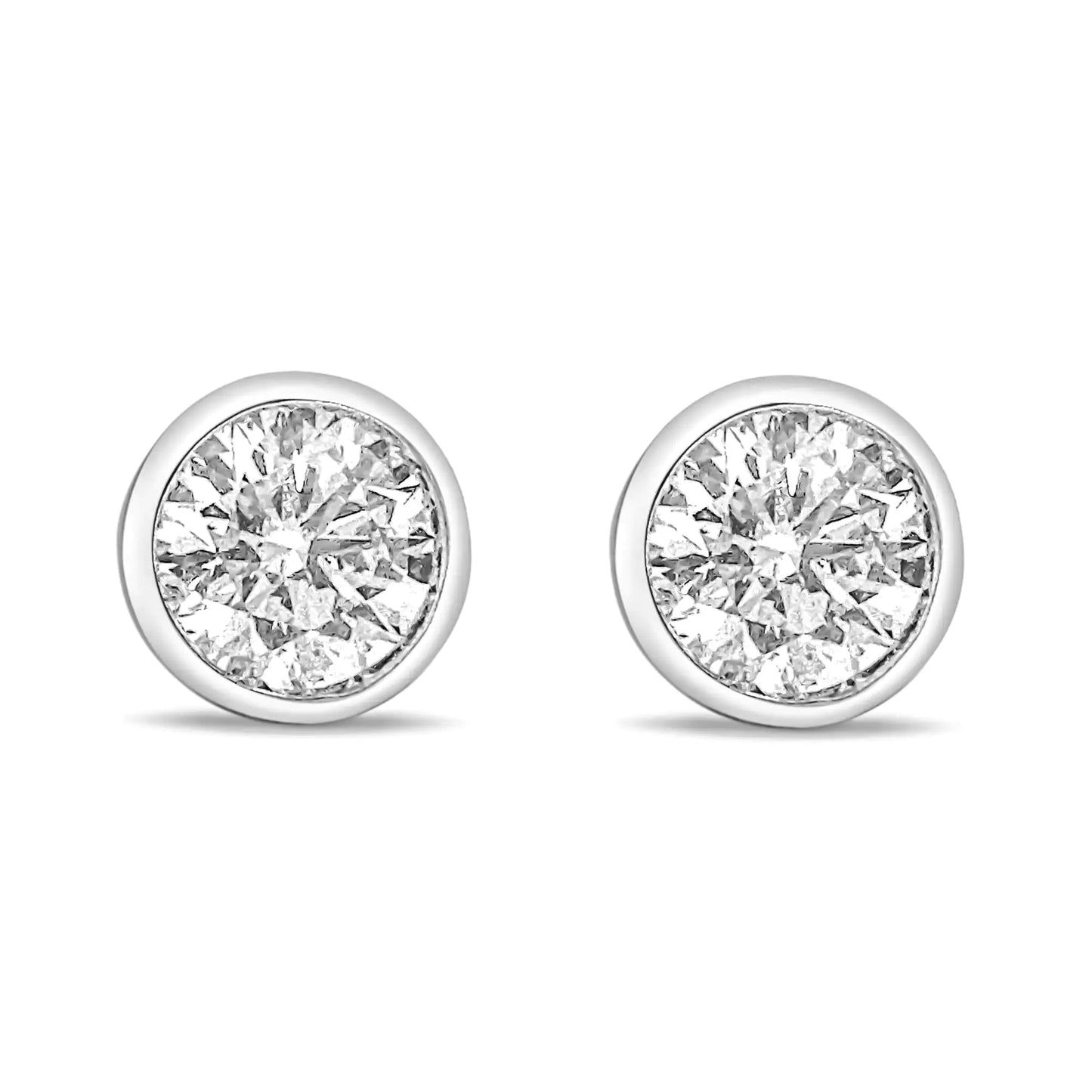 14K White Gold Lab Grown Diamond Screw-Back Classic Bezel Solitaire Stud Earrings (G-H Color, VS2-SI1 Clarity) WEM Support (www.WEM.support)