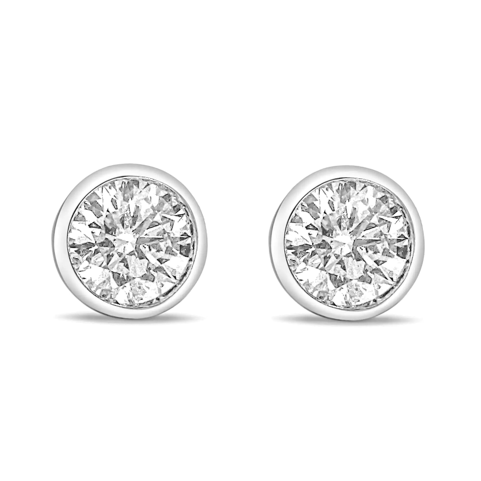 14K White Gold Lab Grown Diamond Screw-Back Classic Bezel Solitaire Stud Earrings (G-H Color, VS2-SI1 Clarity) WEM Support (www.WEM.support)