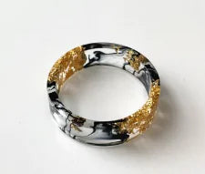 Colorful Handmade Resin Ring with Dried Flowers and Gold Foil