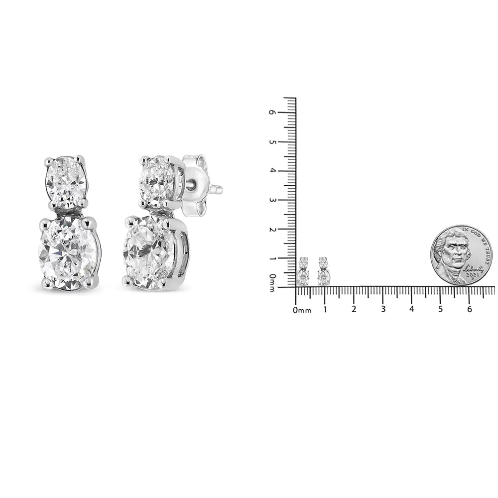 14K White Gold 1.0 Cttw Oval Lab Grown Diamond 2 Stone Drop and Dangle Stud Earrings (G-H Color, VS2-SI1 Clarity) WEM Support (www.WEM.support)